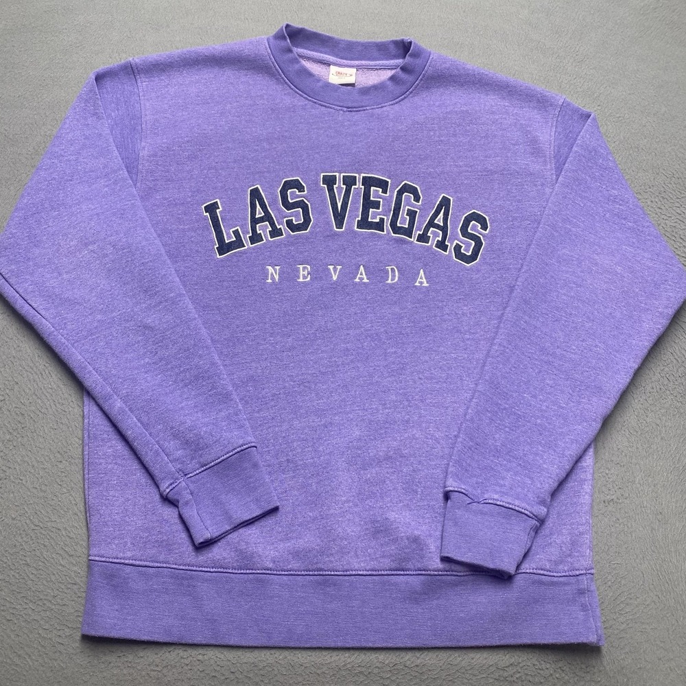 Las‎ Vegas Nevada Sweatshirt Mens Large Purple Spell Out Crewneck Fleece